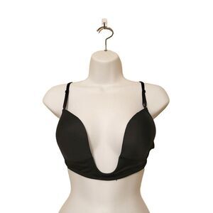 Womens Deep Plunge Underwire Black Bra 36D Removable Straps